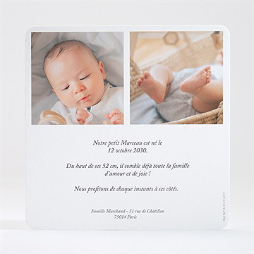 Faire-part naissance etincellant dorure - Dos du faire-part