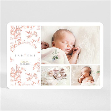 Faire-part de baptême gravure rosée magnet