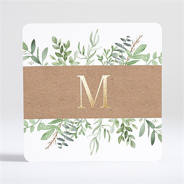 Faire-part de baptême kraft végétal dorure