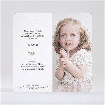 Faire-part de baptême kraft végétal dorure - Dos du faire-part