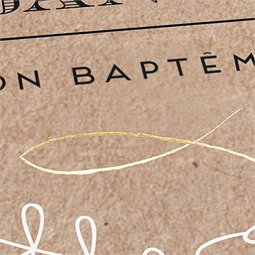 Faire-part de baptême belle histoire sacrée dorure - Détail du faire-part