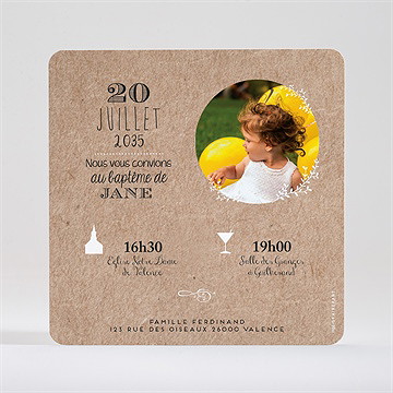 Faire-part de baptême belle histoire sacrée dorure - Dos du faire-part