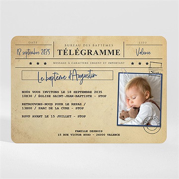 Faire-part de baptême télégramme baptême - Mise en situation