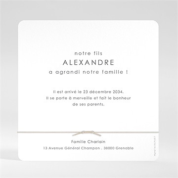 Faire-part naissance notre coeur bracelet - Dos du faire-part