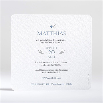 Faire-part profession de foi fondamental - Dos du faire-part