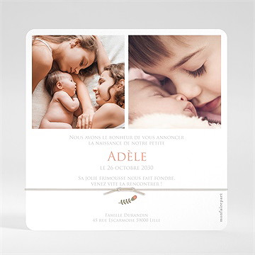 Faire-part naissance belle initiale bracelet - Dos du faire-part