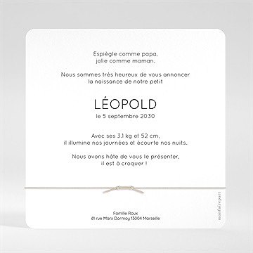 Faire-part naissance tendre silhouette carré - Dos du faire-part
