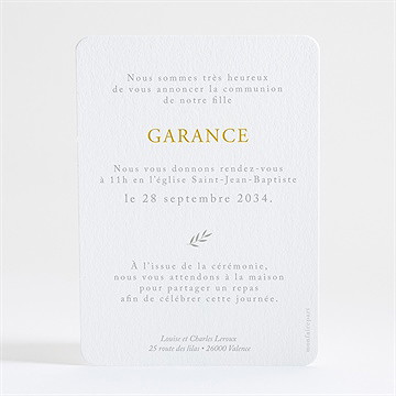 Faire-part communion en vérité dorure - Dos du faire-part