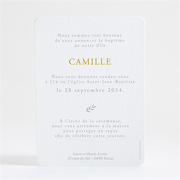 Faire-part de baptême vers le beau dorure - Dos du faire-part