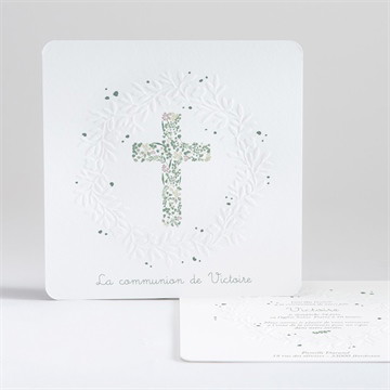 Faire-part communion printanier gaufrage