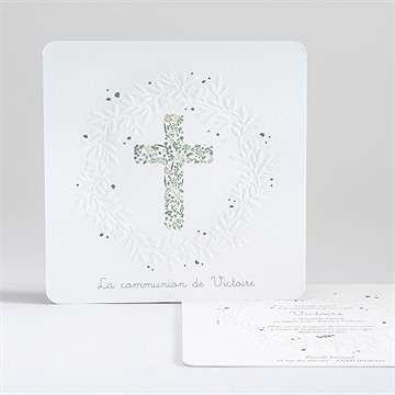 Faire-part communion printanier gaufrage
