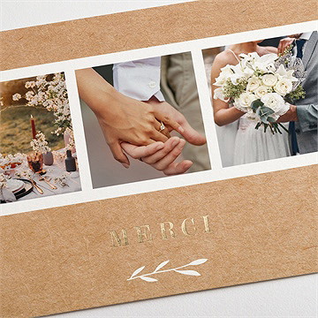 Remerciement mariage bohème écolo dorure - Détail du faire-part