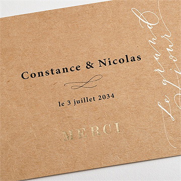 Remerciement mariage photomaton dorure - Détail de la carte