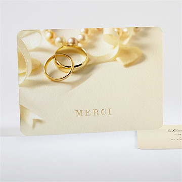 Remerciement mariage alliances fond crème dorure