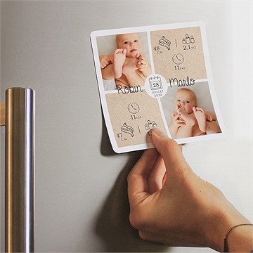 Faire-part naissance nos jumeaux magnet - Mise en situation