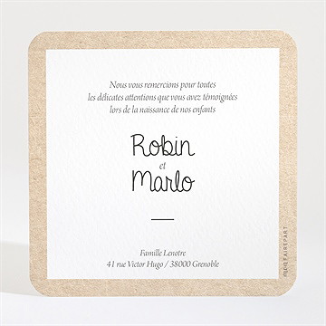 Remerciement naissance nos jumeaux - Dos du remerciement