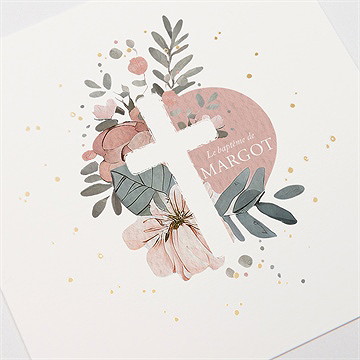 Faire-part de baptême glorieuse carré dorure - Détail du faire-part