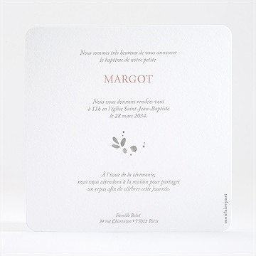 Faire-part de baptême glorieuse carré dorure - Dos du faire-part