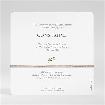 Faire-part de baptême en lumière carré - Dos du faire-part