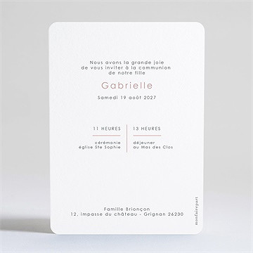 Faire-part communion jour sacré dorure - Dos du faire-part