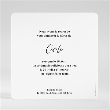 Faire-part décès eternel - Dos du faire-part