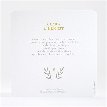 Remerciement mariage céleste dorure - Dos de la carte