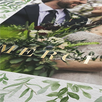 Remerciement mariage feuillage d'été portrait - Détail de la carte