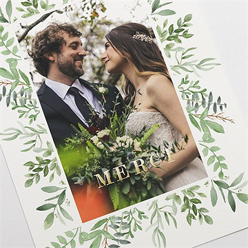 Remerciement mariage feuillage d'été portrait - Dos de la carte