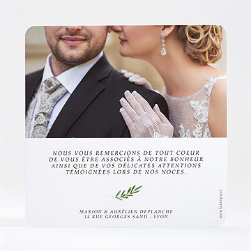 Remerciement mariage branche d'amour dorure - Dos de la carte