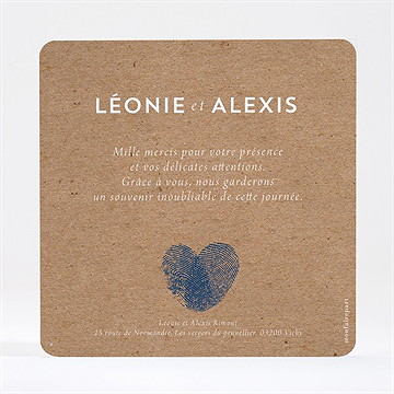 Remerciement mariage uniques empreintes dorure - Dos de la carte