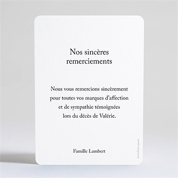 Remerciement décès au revoir - Dos de la carte