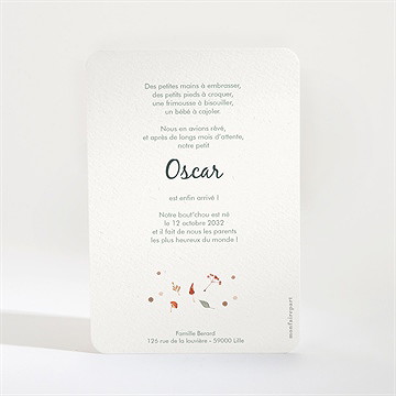 Faire-part naissance forêt portrait - Dos du faire-part