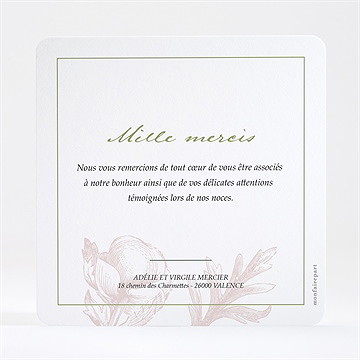 Remerciement mariage intemporel dorure - Dos de la carte