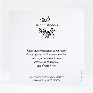 Remerciement mariage gravure secrète dorure - Dos de la carte