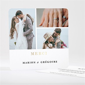 Remerciement mariage epuré dorure