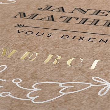 Remerciement mariage kraft en folie dorure - Marquage à chaud OR