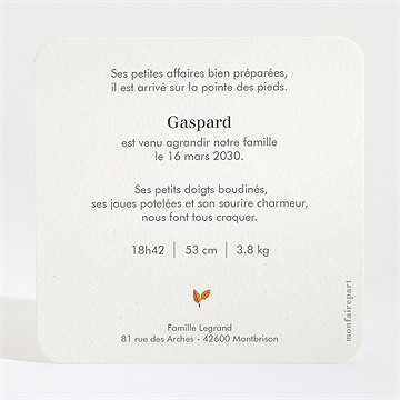 Faire-part naissance renard et animaux - Dos du faire-part