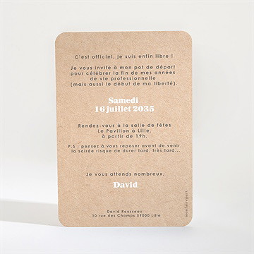 Carte invitation départ à la retraite viva la vida - Dos de l'invitation