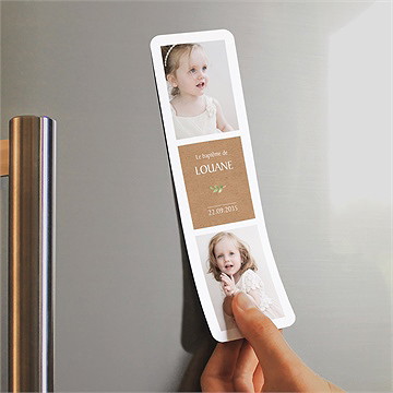 Faire-part de baptême kraft végétal magnet - Mise en situation