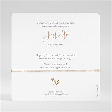 Faire-part naissance au naturel - Dos du faire-part