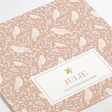 Faire-part de baptême mes petits oiseaux dorure - Détail du faire-part