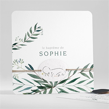 Faire-part de baptême jolie annonce champêtre carré
