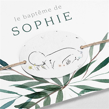 Faire-part de baptême jolie annonce champêtre carré - Détail du faire-part