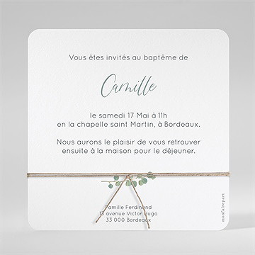 Faire-part de baptême grâce carré - Dos de la carte