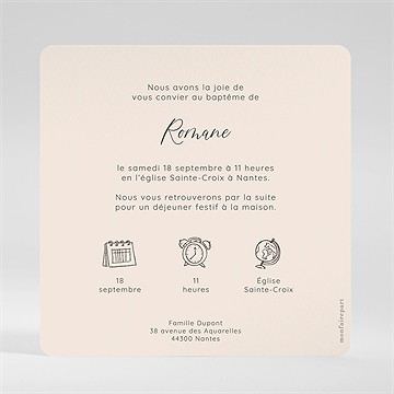 Faire-part de baptême bébé nounours - Dos du faire-part