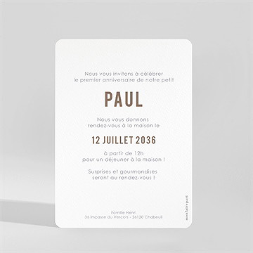 Invitation anniversaire anniversaire bébé 1 an - Dos de l'invitation