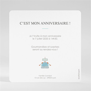 Invitation anniversaire robots - Dos de l'invitation