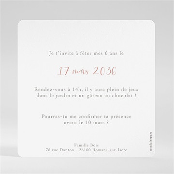 Invitation anniversaire mon joli pêle-mêle - Dos de la carte