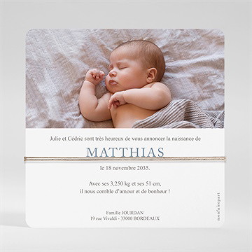 Faire-part naissance mer ficelle - Dos du faire-part