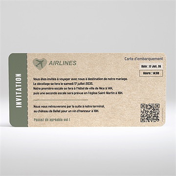 Faire-part mariage billet d'avion - Dos du faire-part